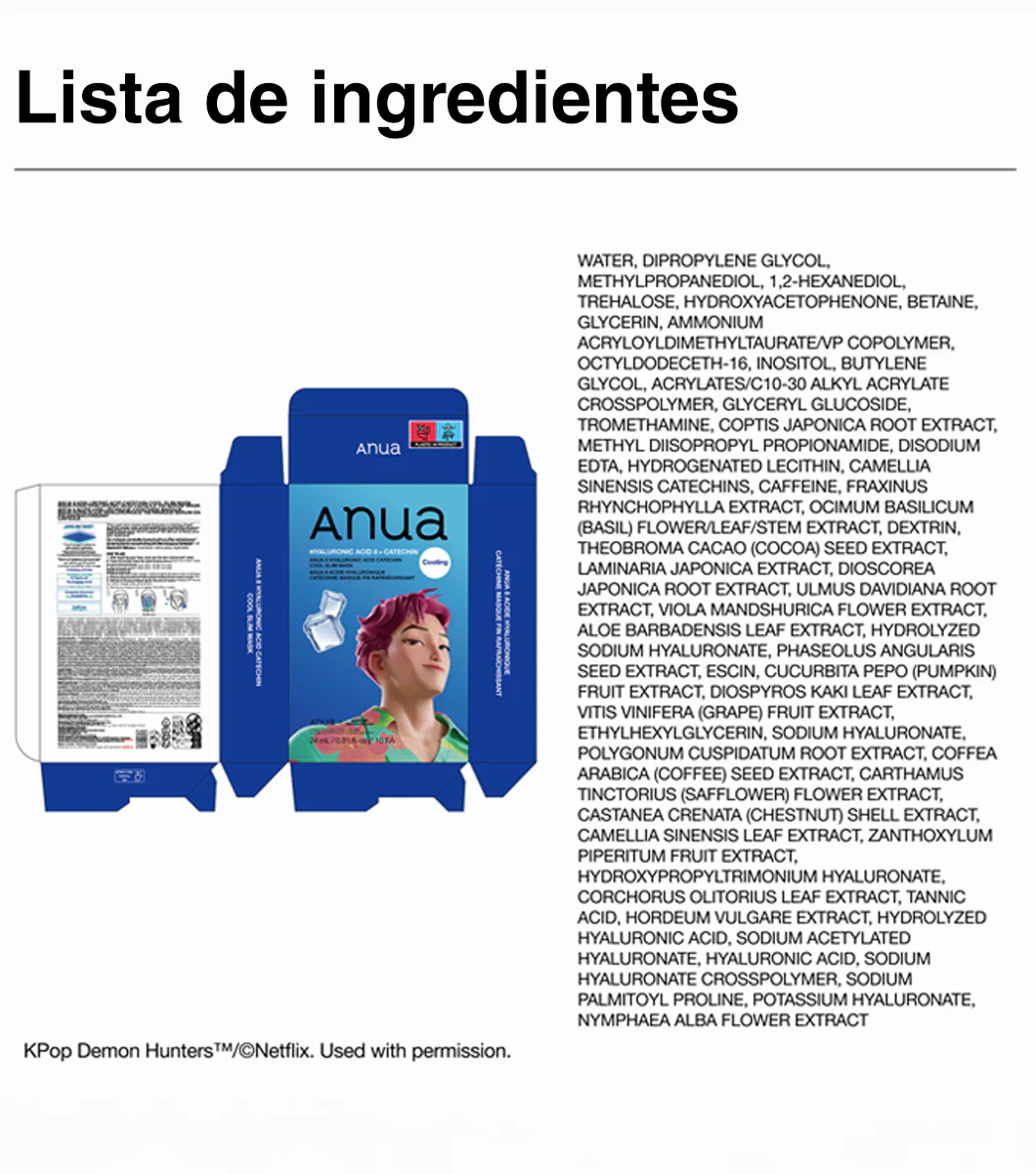 ANUA | 8 Hyaluronic Acid Catechin Cool Slim Mask 1u | Mascarilla Facial Hidratante y Refrescante con Ácido Hialurónico y Catequinas - Image 11