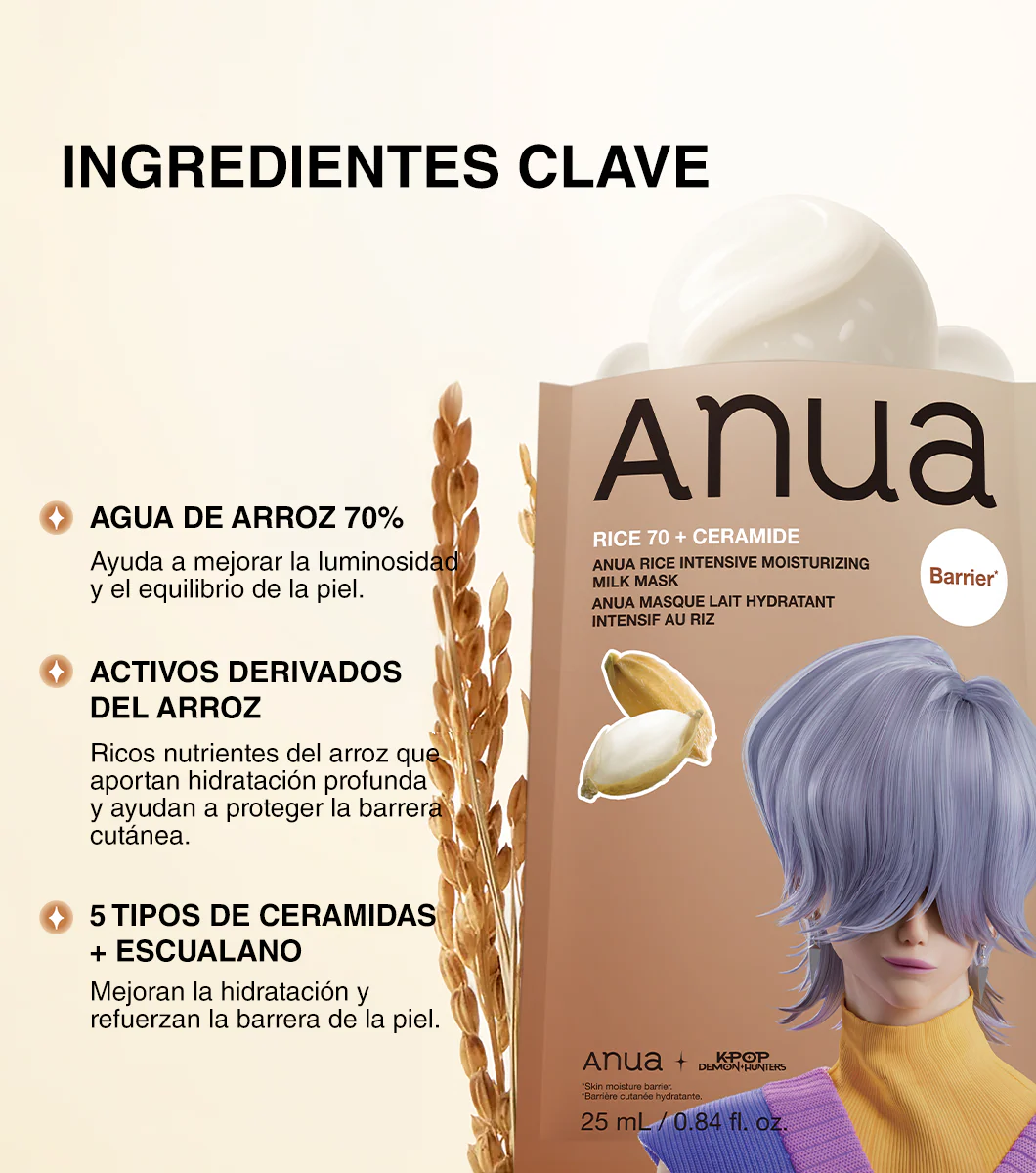 ANUA Rice 70 Intensive Moisturizing Milk Mask 1u - Mascarilla Facial Hidratante e Iluminadora con Extracto de Arroz y Ceramidas - Image 6