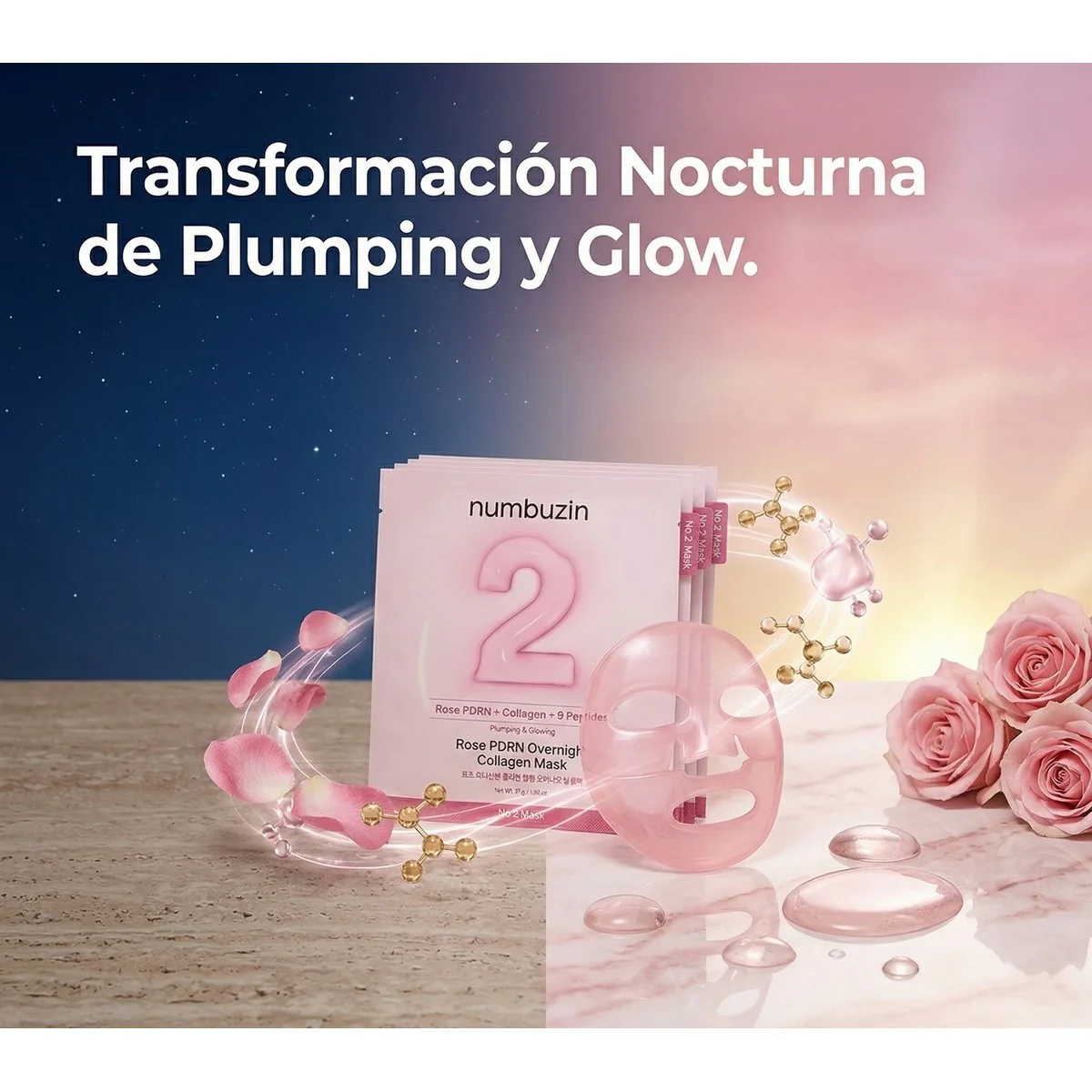NUMBUZIN No.2 Water Collagen 65% Voluming Sheet Mask 1u – Mascarilla Nocturna Reafirmante con Colágeno y Pdrn de Rosa - Image 4