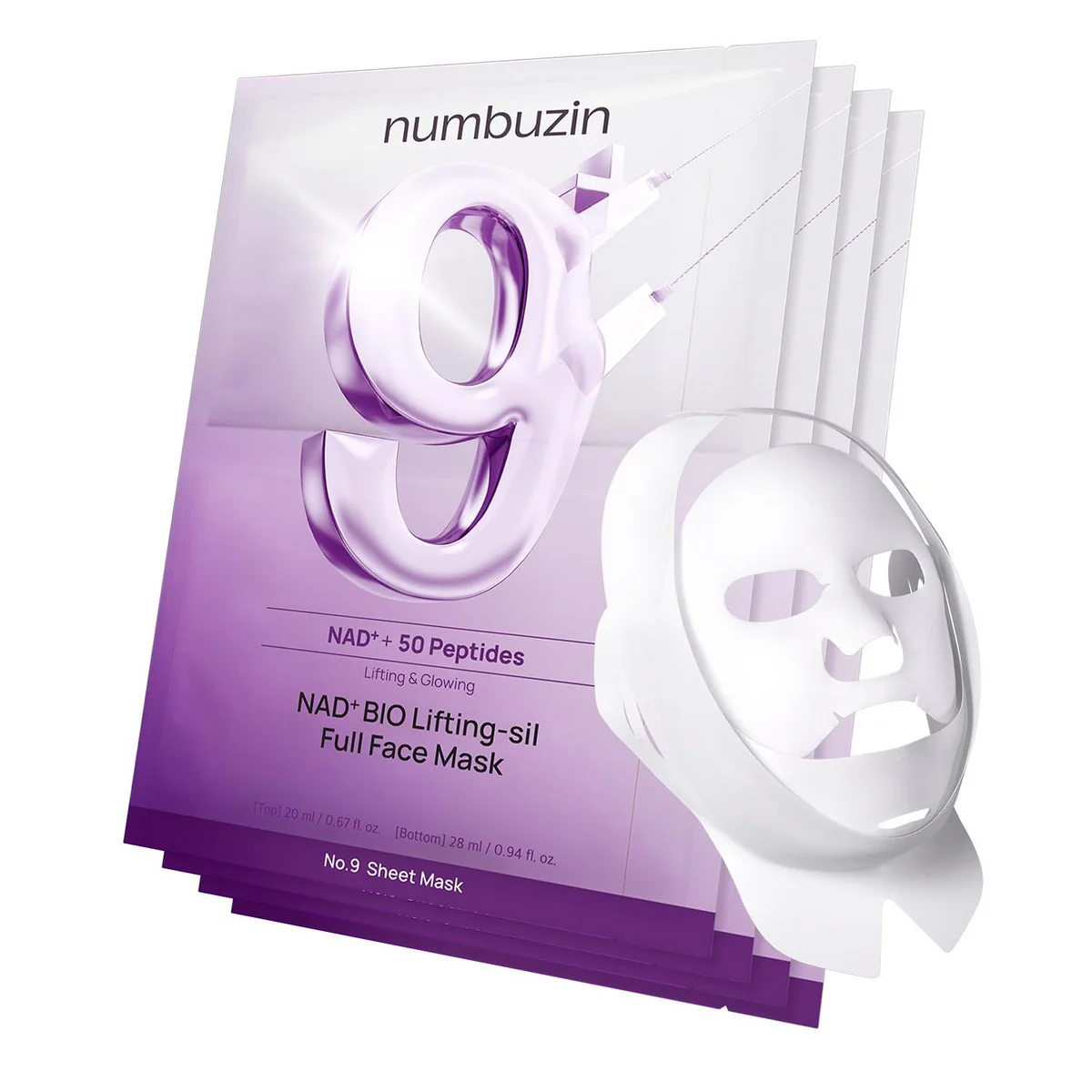 NUMBUZIN No. 9 Nad Bio Lifting-sil Full Face Pack Sheet 1u – Mascarilla Efecto Lifting y Firmeza con Nad+ y 50 Péptidos - Image 3