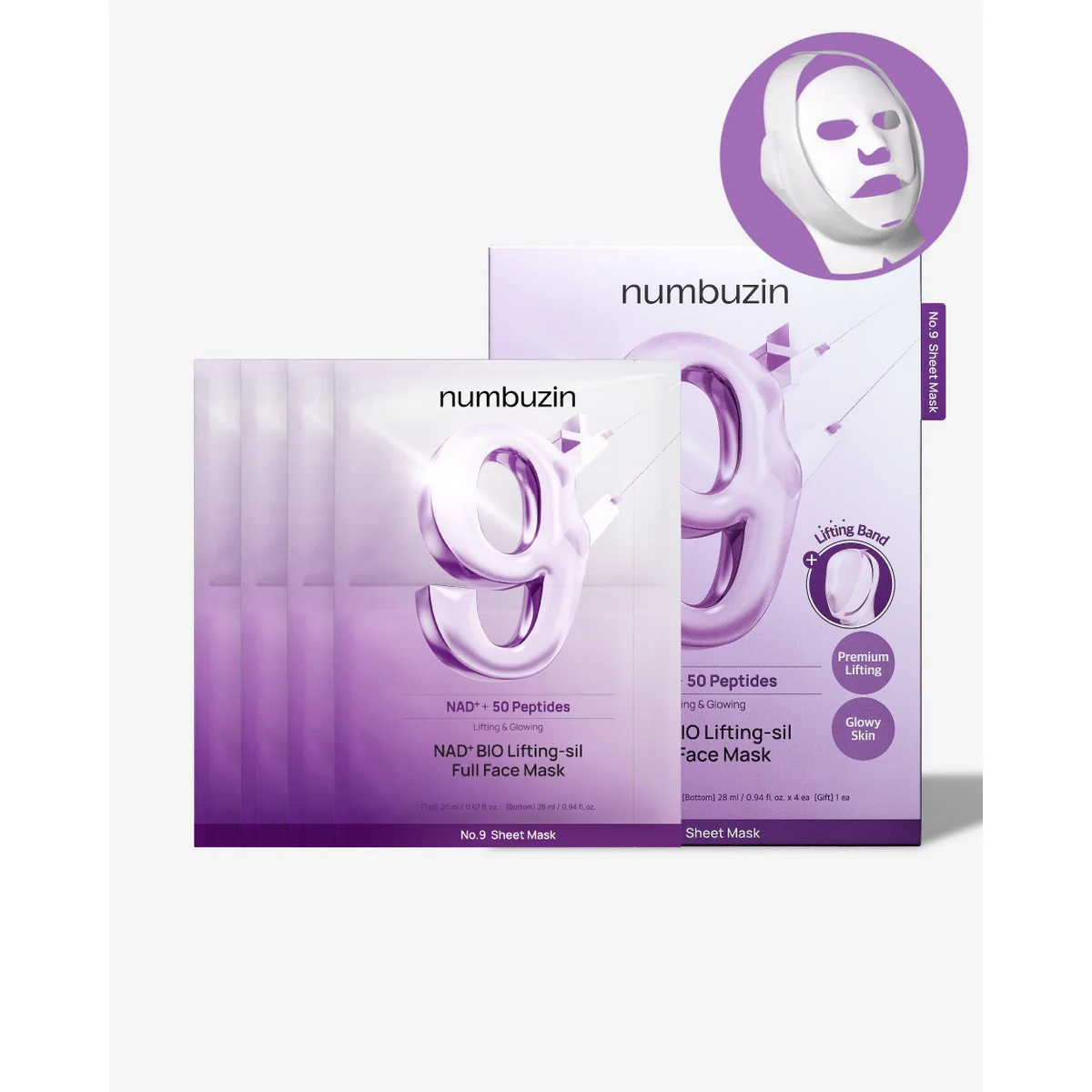 NUMBUZIN No. 9 Nad Bio Lifting-sil Full Face Pack Sheet 1u – Mascarilla Efecto Lifting y Firmeza con Nad+ y 50 Péptidos - Image 4